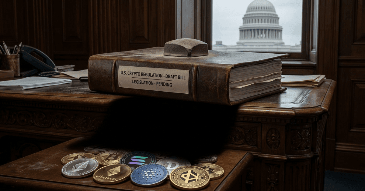Ilustração editorial sobre altcoins: Altcoins: Atraso Regulatório EUA Limita Potencial de Valorização