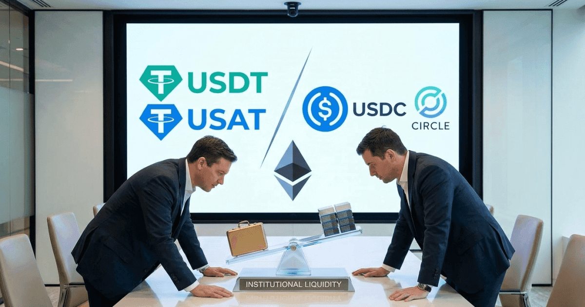 Ilustração editorial sobre ethereum: Ethereum: Tether Lança USAT para Desafiar USDC por Institucionais