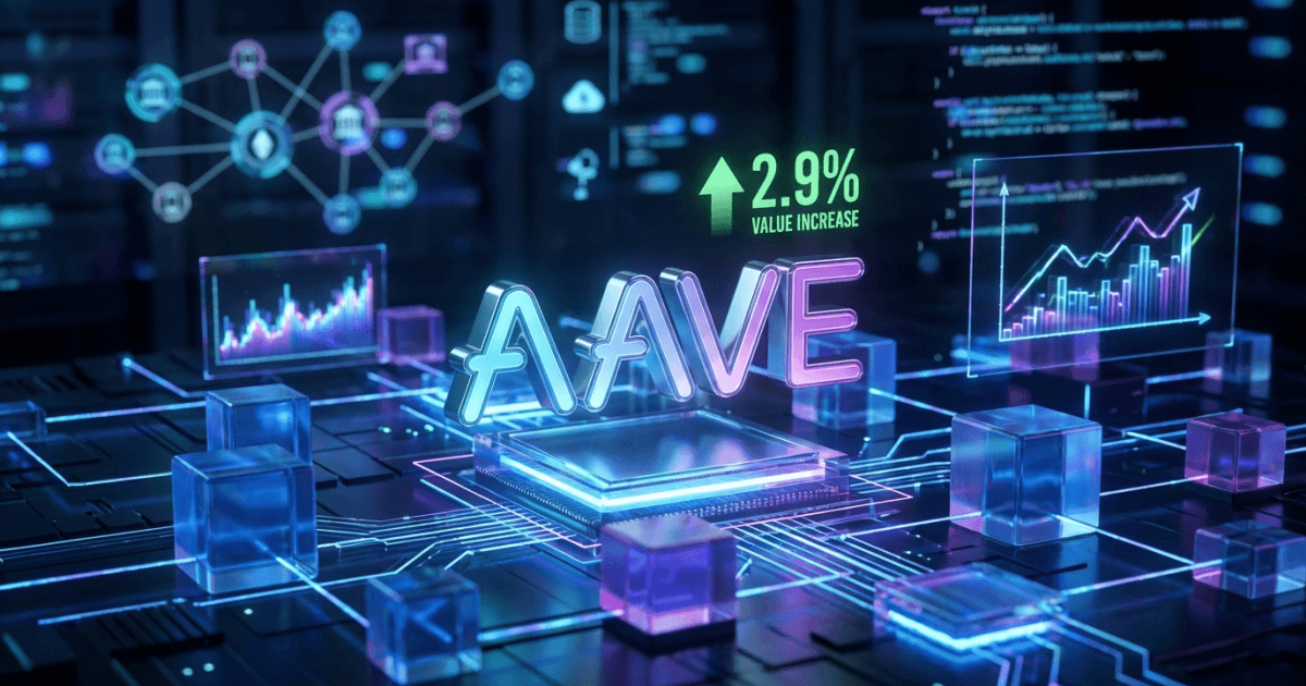 Ilustração editorial sobre defi: DeFi: AAVE Lidera Valorização de 2,9% e Impulsiona Setor