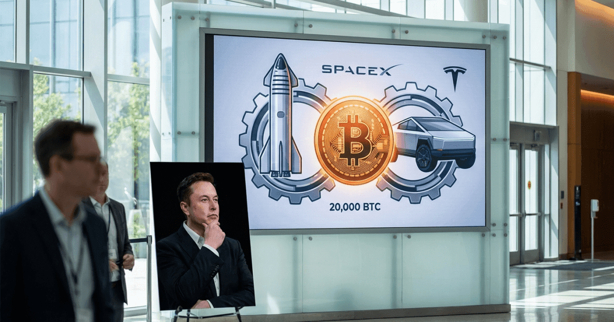 Ilustração editorial sobre bitcoin: Bitcoin Em Foco: Fusão SpaceX e Tesla Envolve 20 Mil Unidades