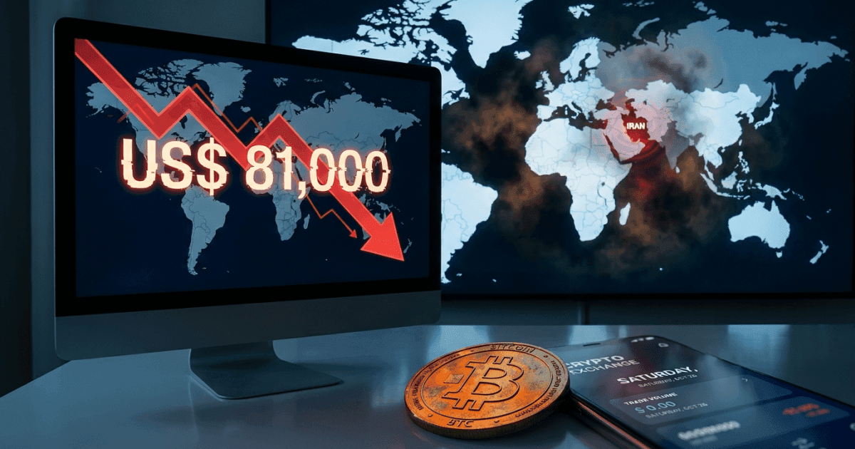 Ilustração editorial sobre altcoins: Bitcoin Cai Abaixo de US$ 81.000: Tensão Geopolítica Pesa