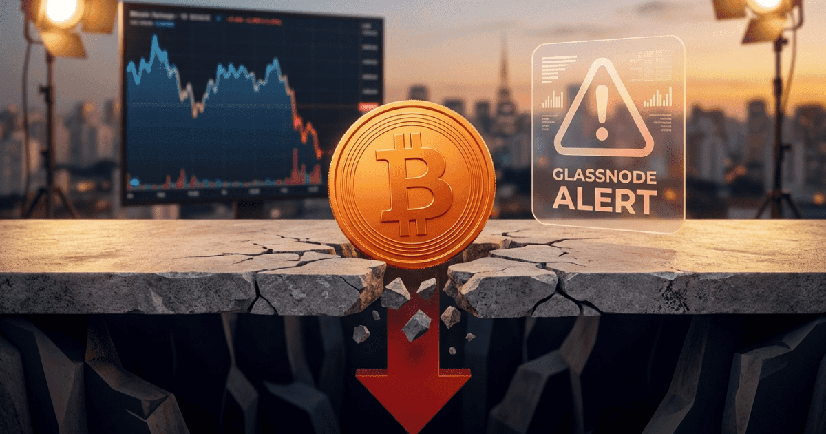 Ilustração editorial sobre bitcoin: Bitcoin Rompe Suporte Crucial; Glassnode Alerta Desvalorização