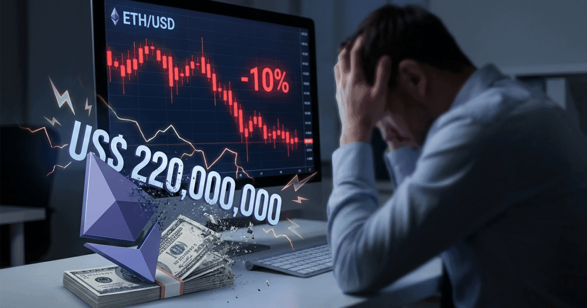 Ilustração editorial sobre ethereum: Ethereum Cai 10%: Trader Perde US$ 220 Milhões em Volatilidade