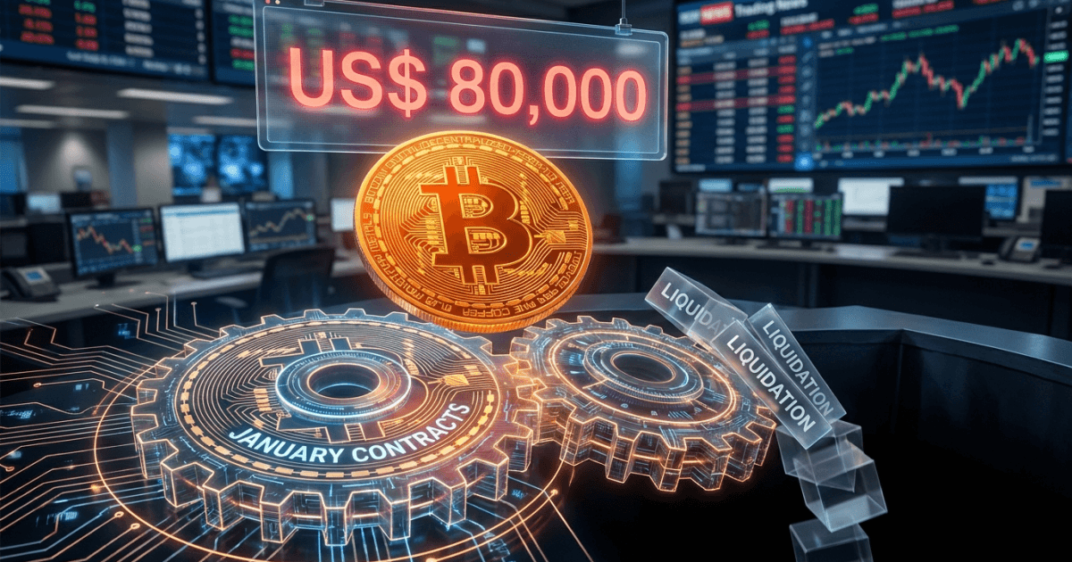 Ilustração editorial sobre bitcoin: Bitcoin Abaixo de US$ 80.000: Contratos de Janeiro Freiam Liquidações