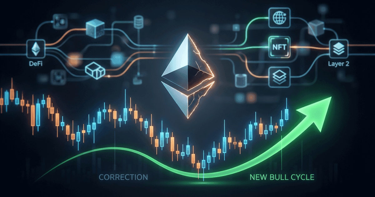 Ilustração editorial sobre ethereum: Correção do Ethereum: Analistas Veem Início de Novo Ciclo de Alta