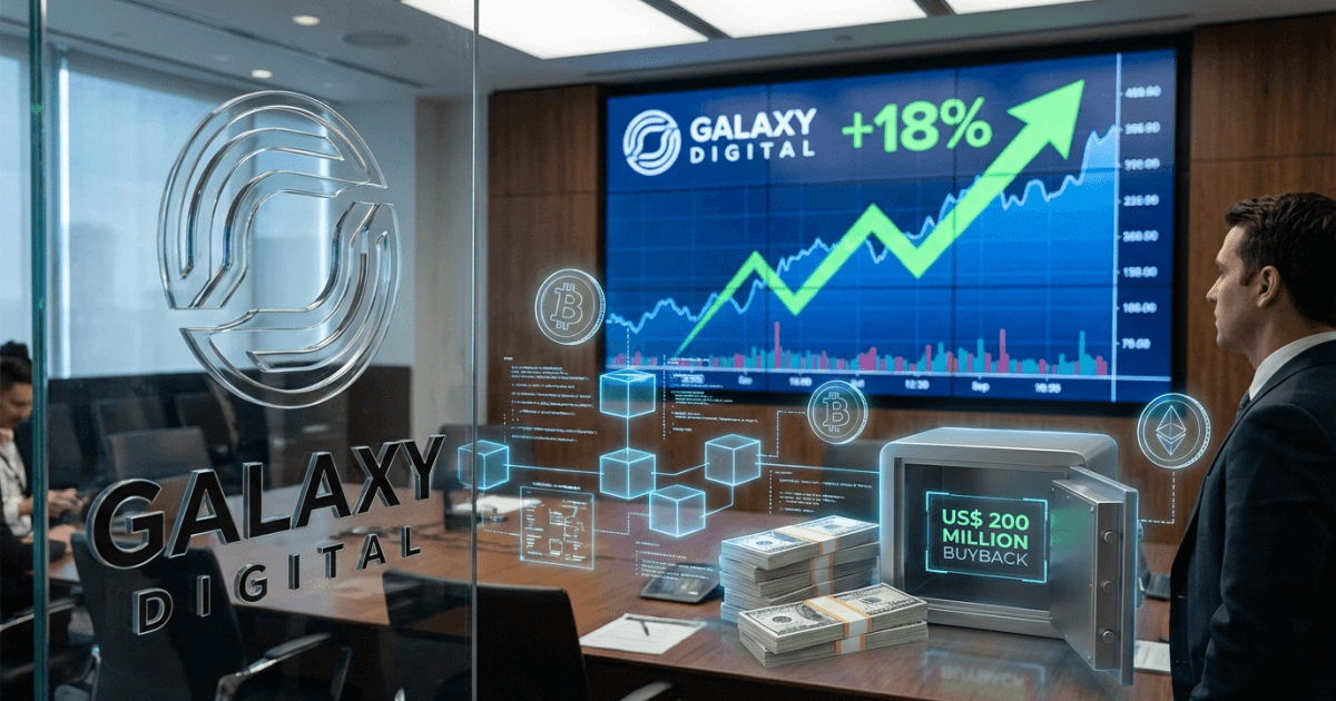 Ilustração editorial sobre altcoins: Altcoin: Galaxy Digital Salta 18% com Recompra de US$ 200 Mi
