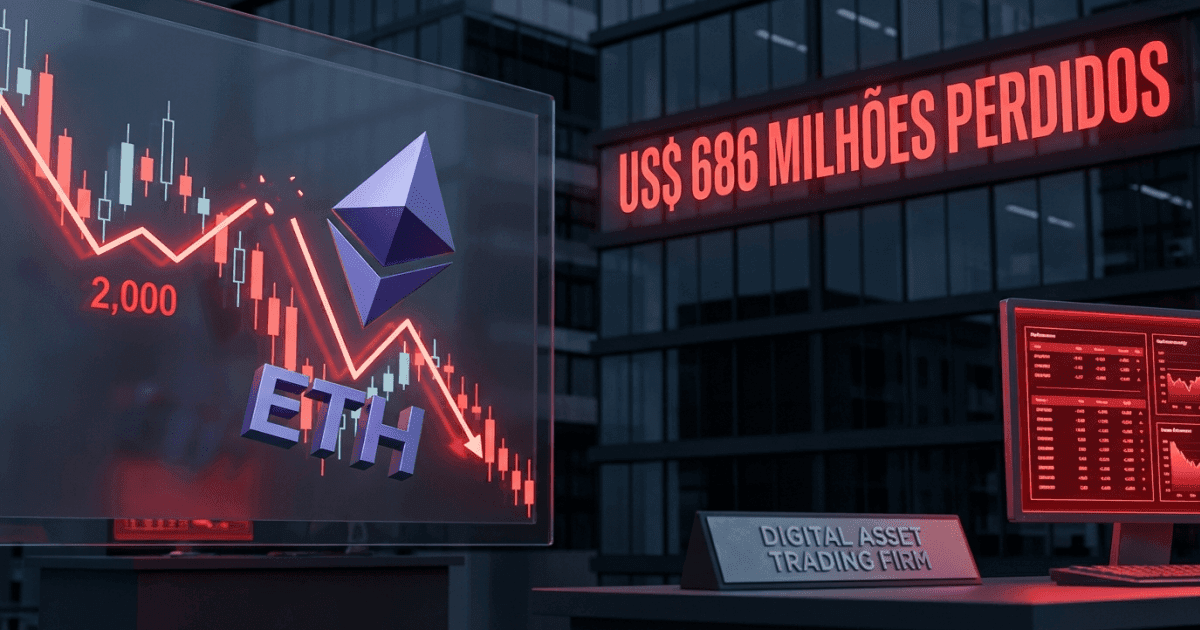 Ilustração editorial sobre ethereum: Ethereum Cai Abaixo de US$ 2K e Causa Perda de US$ 686 Mi a Firma