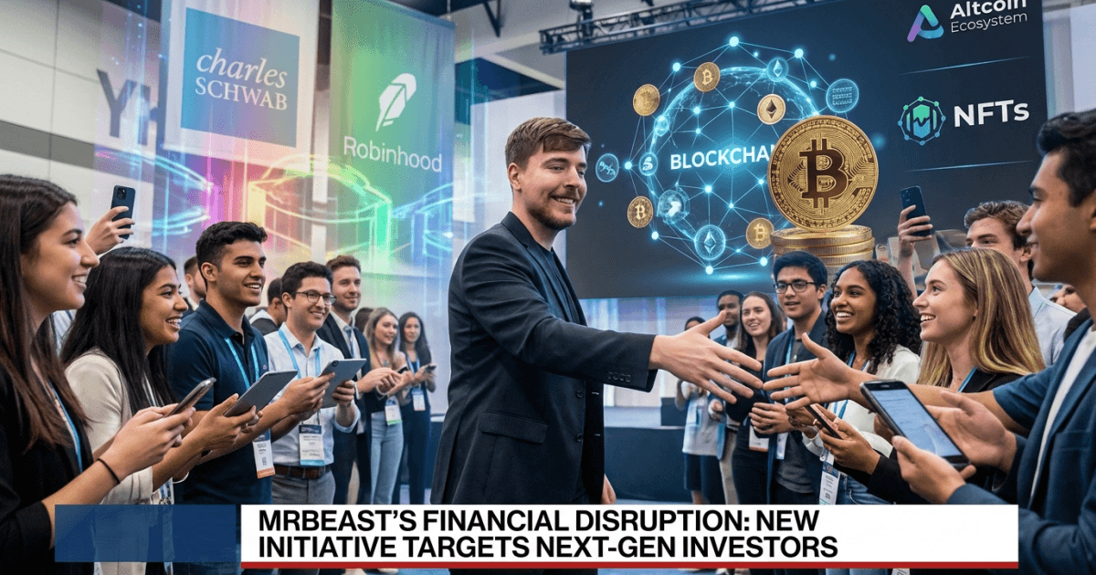 Ilustração editorial sobre altcoins: Altcoin: MrBeast Lança Iniciativa Financeira e Impacta Setor Cripto