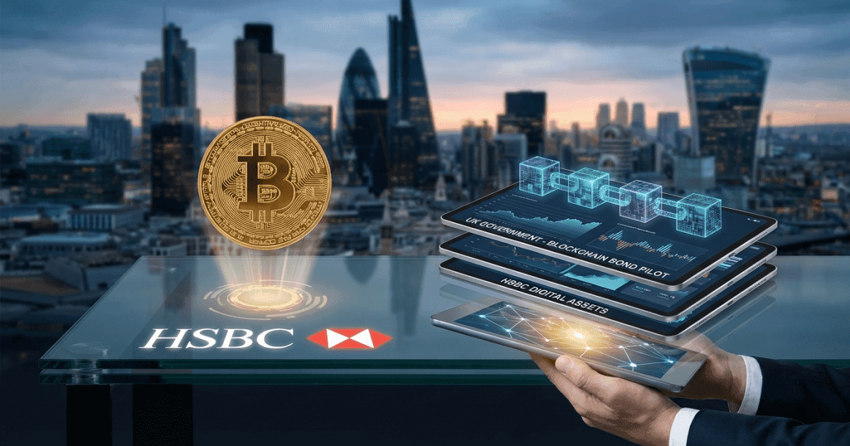 Ilustração editorial sobre altcoins: Altcoins: UK e HSBC Lançam Piloto de Títulos em Blockchain