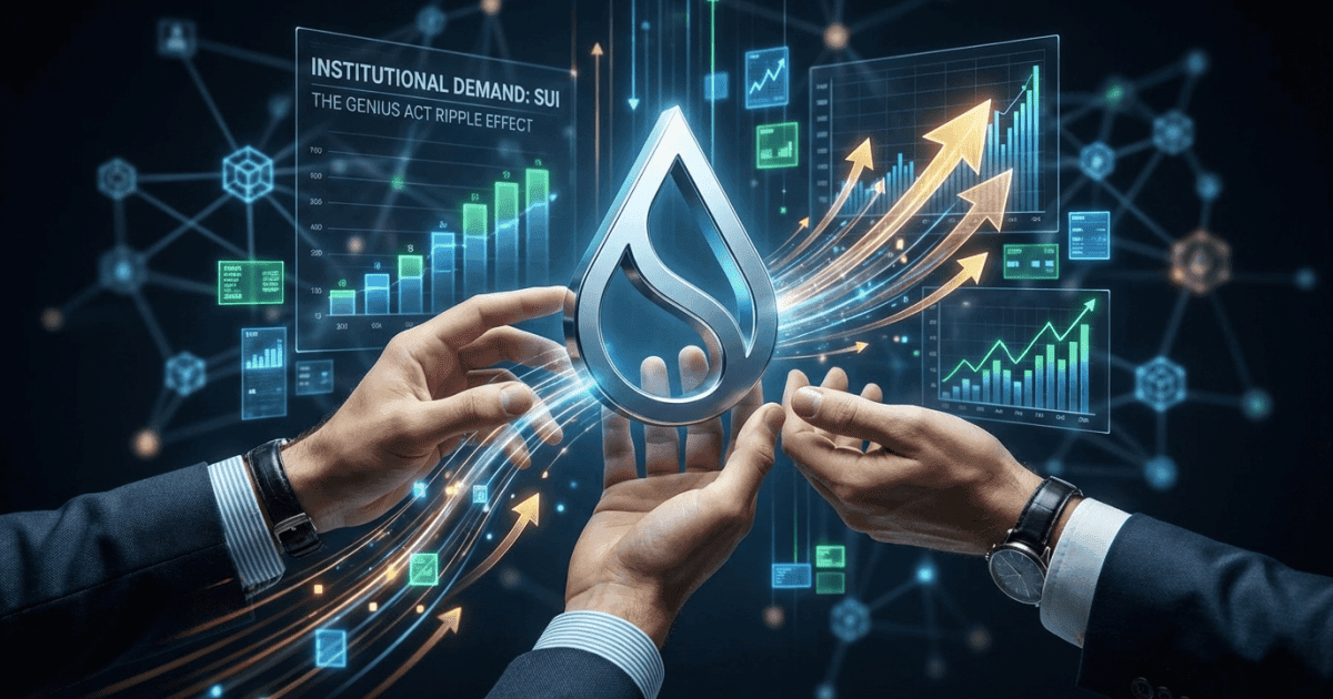 Ilustração editorial sobre altcoins: Altcoin Sui Atinge Demanda Institucional Sem Precedentes