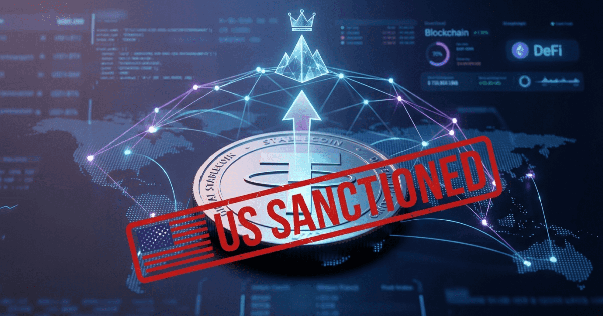 Ilustração editorial sobre defi: DeFi: Stablecoin Sancionada Almeja Liderança no Mercado Cripto