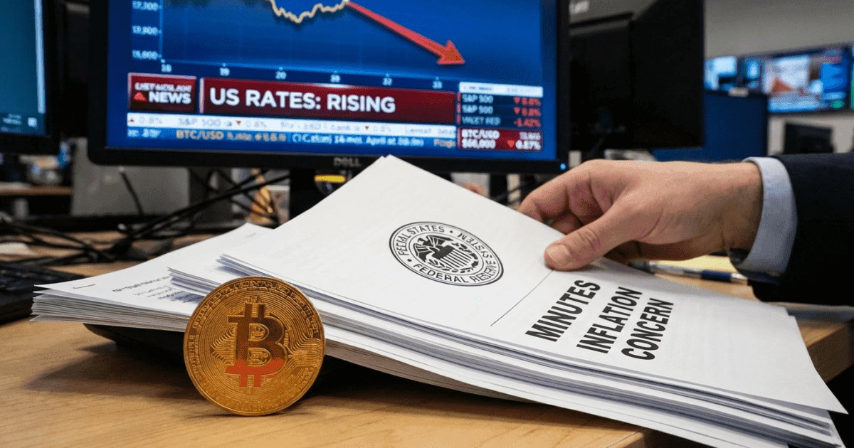 Ilustração editorial sobre bitcoin: Bitcoin Cai para US$ 66.000 com Temor de Juros nos EUA