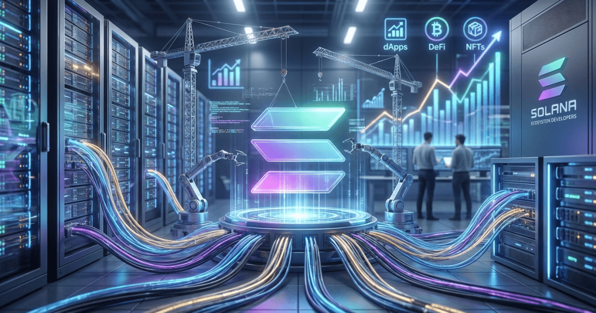 Ilustração editorial sobre altcoins: Altcoin Solana Otimiza Infraestrutura para Próximo Ciclo de Alta
