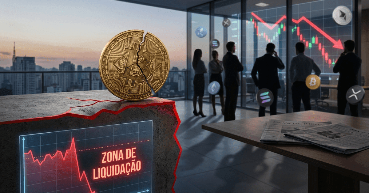 Ilustração editorial sobre bitcoin: Bitcoin Atinge Zona Crítica: Desvalorização Abala Mercado Cripto
