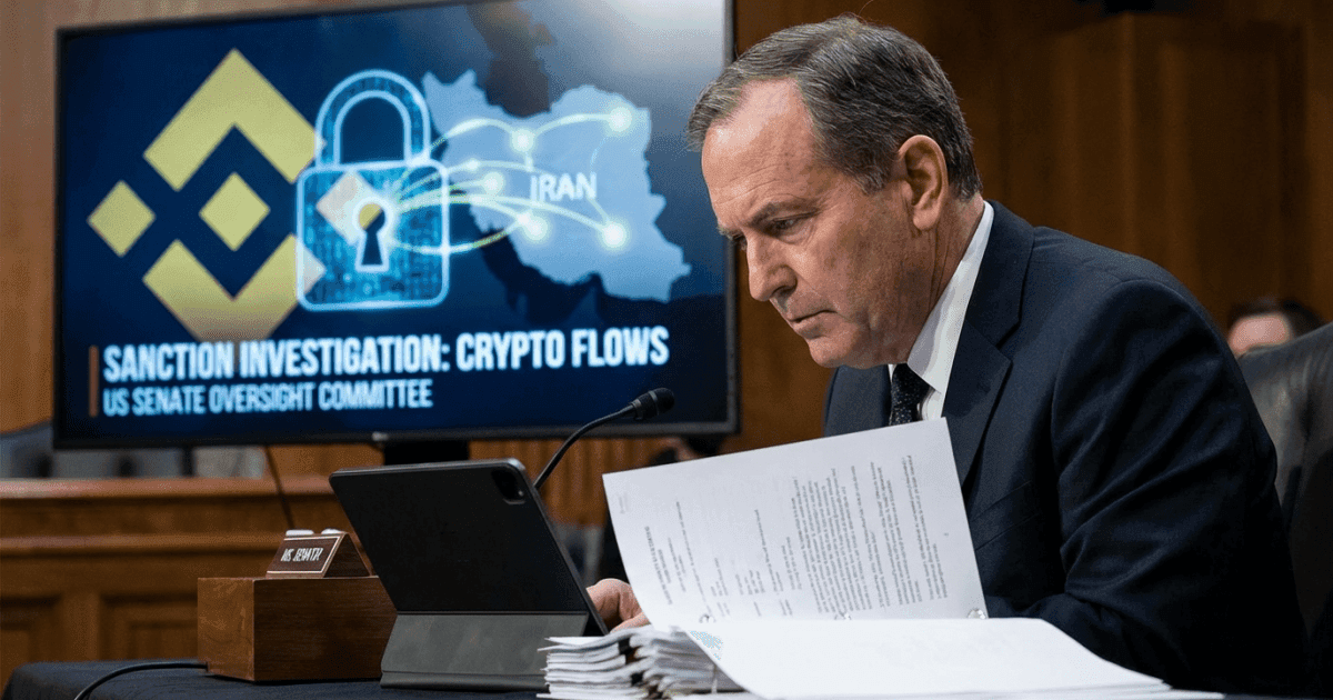 Ilustração editorial sobre altcoins: Altcoins sob Escrutínio: Senador Investiga Fluxos da Binance