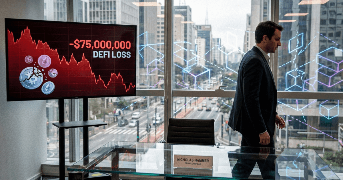 Ilustração editorial sobre defi: DeFi: CEO da Blockfills Sai Após Perdas de US$ 75 Mi em Lending