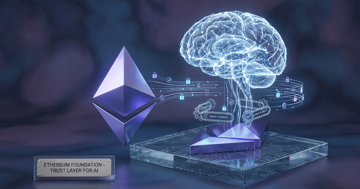 Ilustração editorial sobre ethereum: Ethereum Foundation propõe rede como camada de confiança para IA