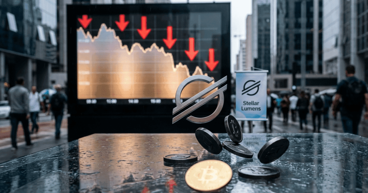 Ilustração editorial sobre altcoins: Altcoin em Baixa: Stellar (XLM) Desvaloriza 3,5% com o Mercado