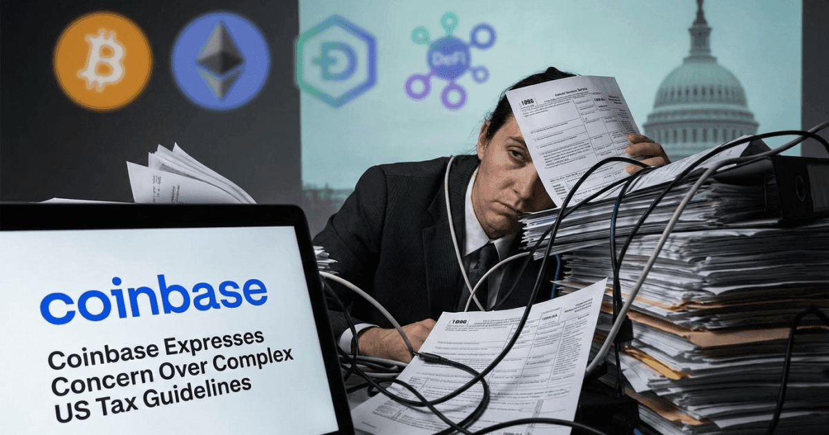 Ilustração editorial sobre altcoins: Regulação Cripto EUA: Coinbase Alerta Sobre Desafios Fiscais