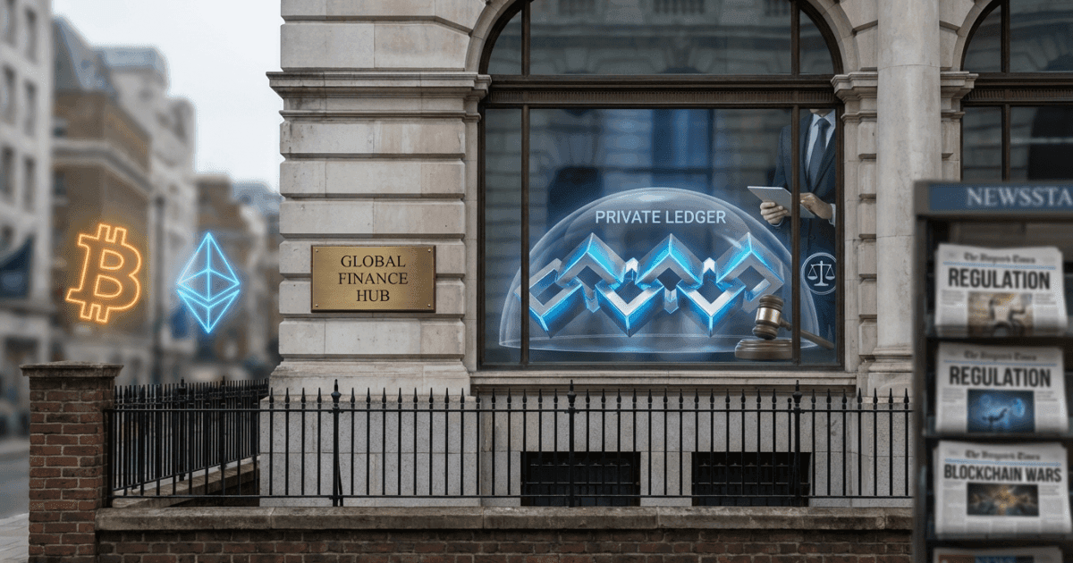 Ilustração editorial sobre regulação: Regulação define estratégia de bancos em Blockchains Próprias