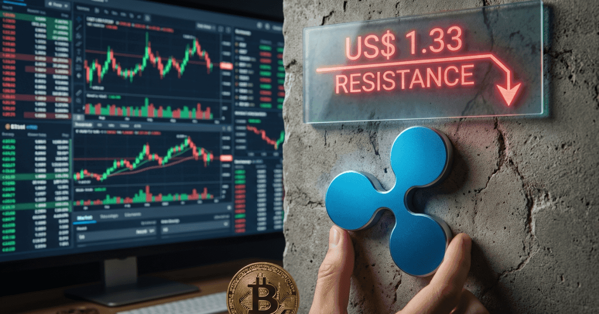 Ilustração editorial sobre altcoins: XRP Atinge US$ 1,33; Altcoin Encontra Forte Resistência