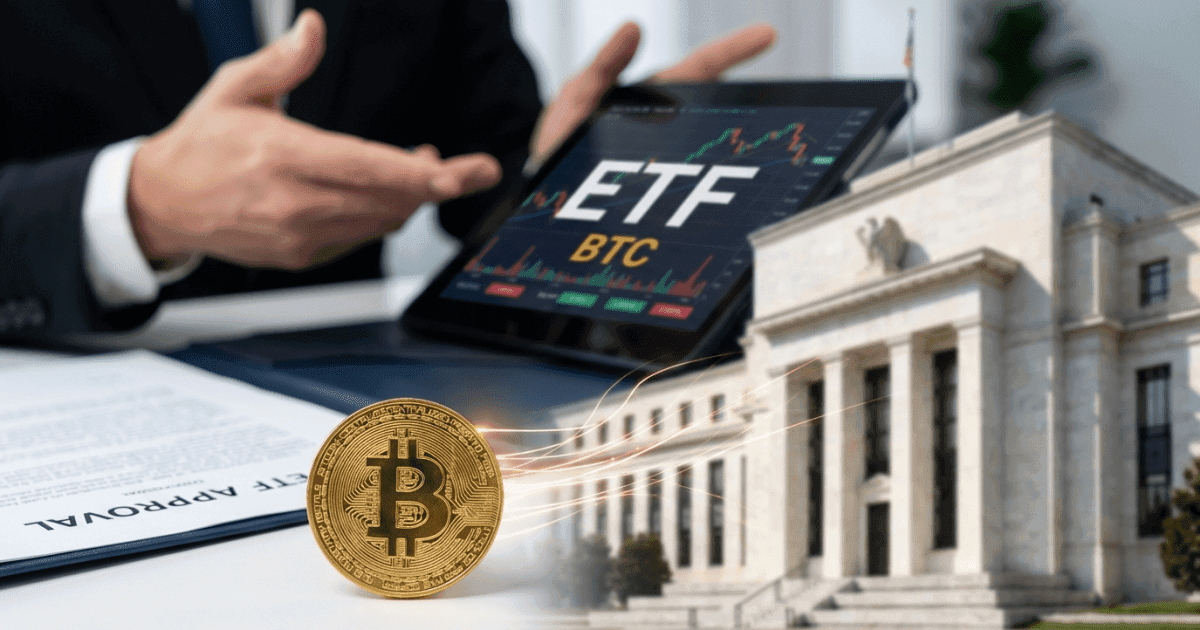 Ilustração editorial sobre regulação: Bitcoin: ETFs Mudam Dinâmica e Antecipam Ações do Fed