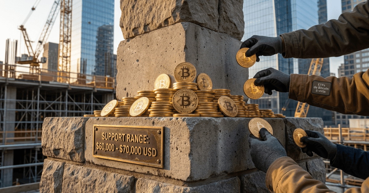 Ilustração editorial sobre bitcoin: Bitcoin Revela Forte Acúmulo de 850k BTC entre US$ 60-70k