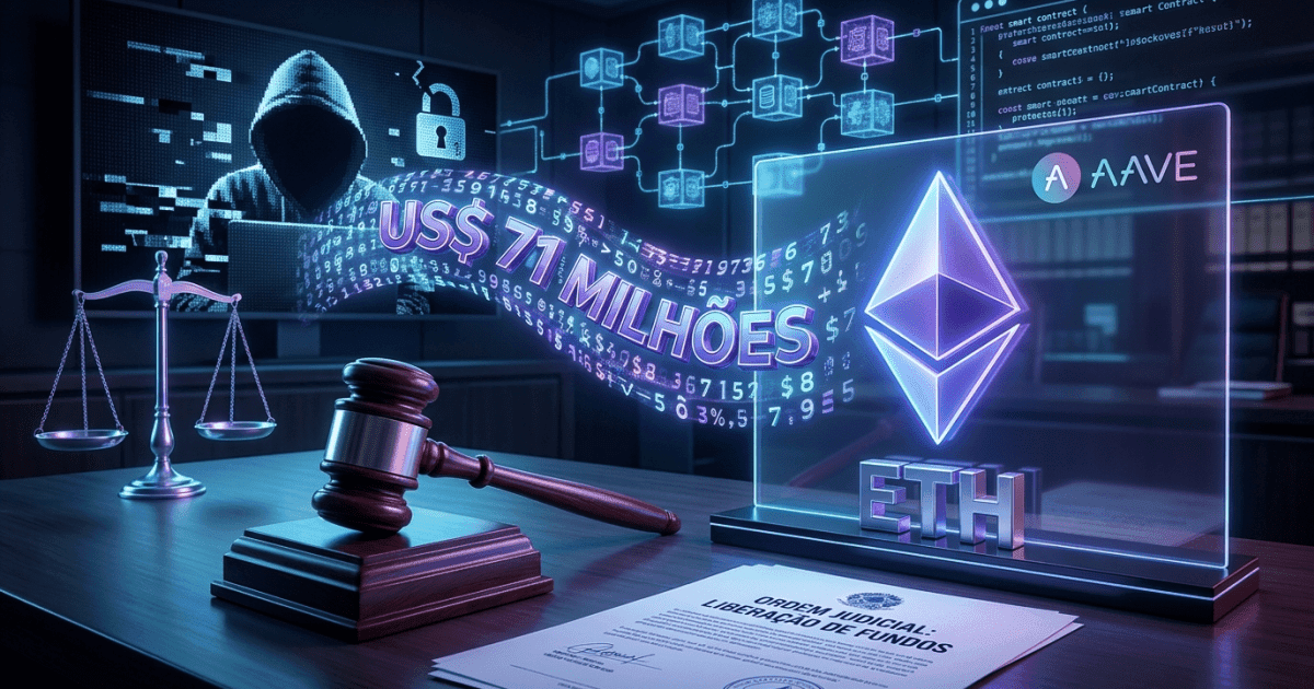 Ilustração editorial sobre ethereum: Ethereum: Justiça Autoriza Aave a Mover US$ 71 Mi de Hackers