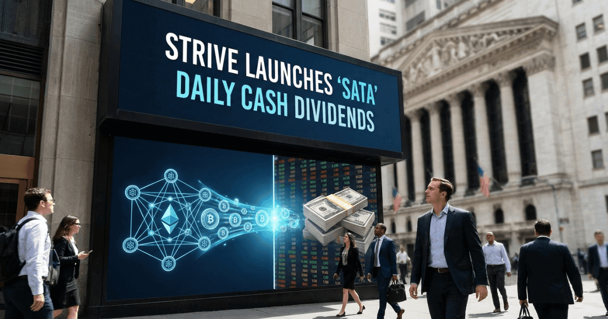 Ilustração editorial sobre altcoins: DeFi e TradFi: Strive Lança Ativo com Dividendos Diários nos EUA