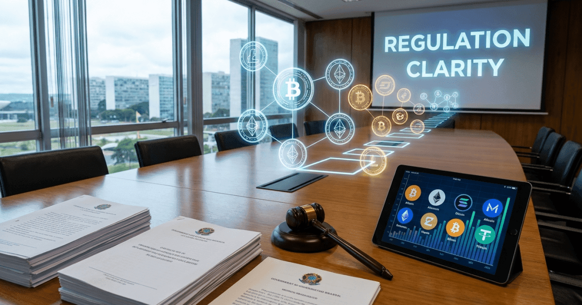Ilustração editorial sobre altcoins: Altcoins: Clareza Regulatória Avança para Maturidade do Mercado