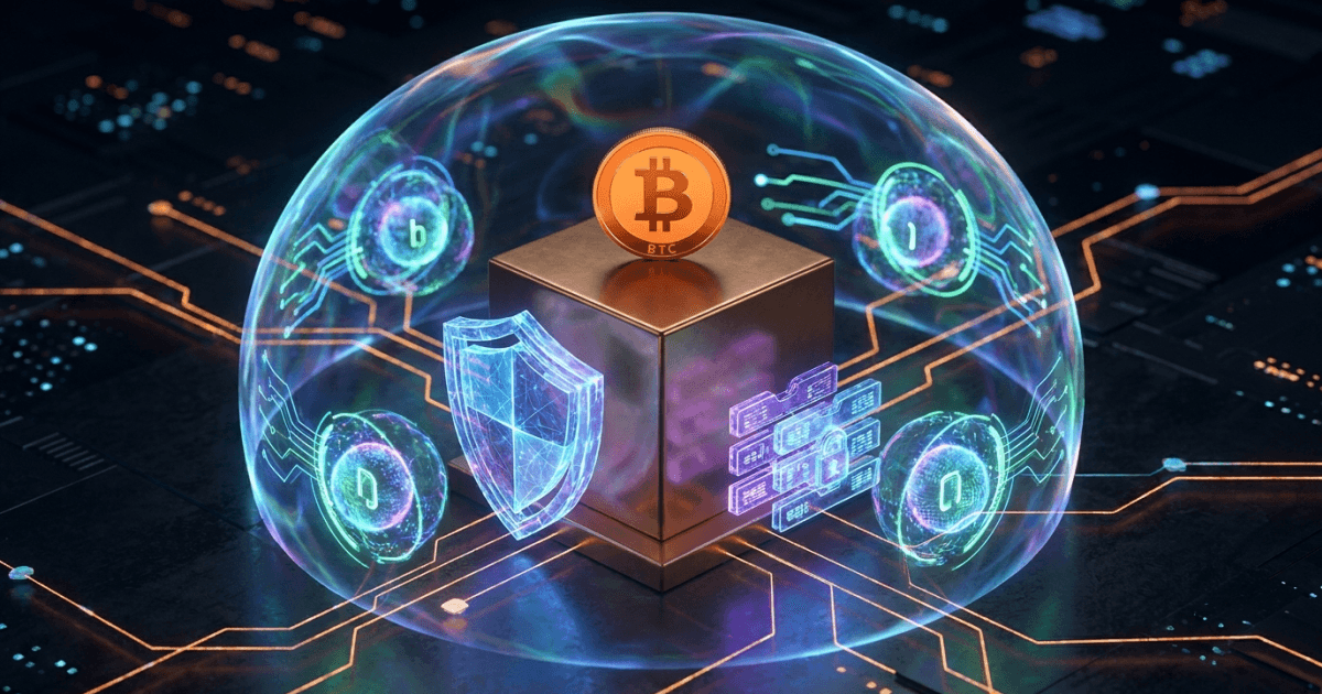 Ilustração editorial sobre altcoins: Bitcoin Consolida: Privacidade e Segurança Quântica Ganham Força