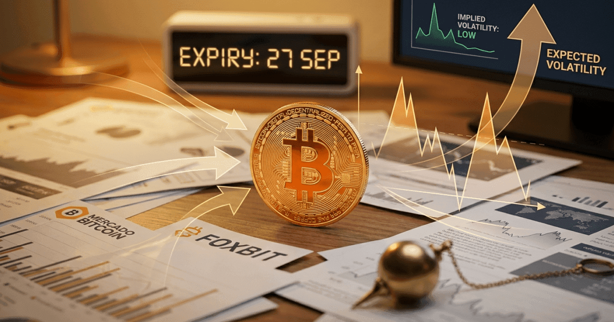 Ilustração editorial sobre bitcoin: Bitcoin: US$ 10 Bi em Opções Dispara Alerta de Volatilidade