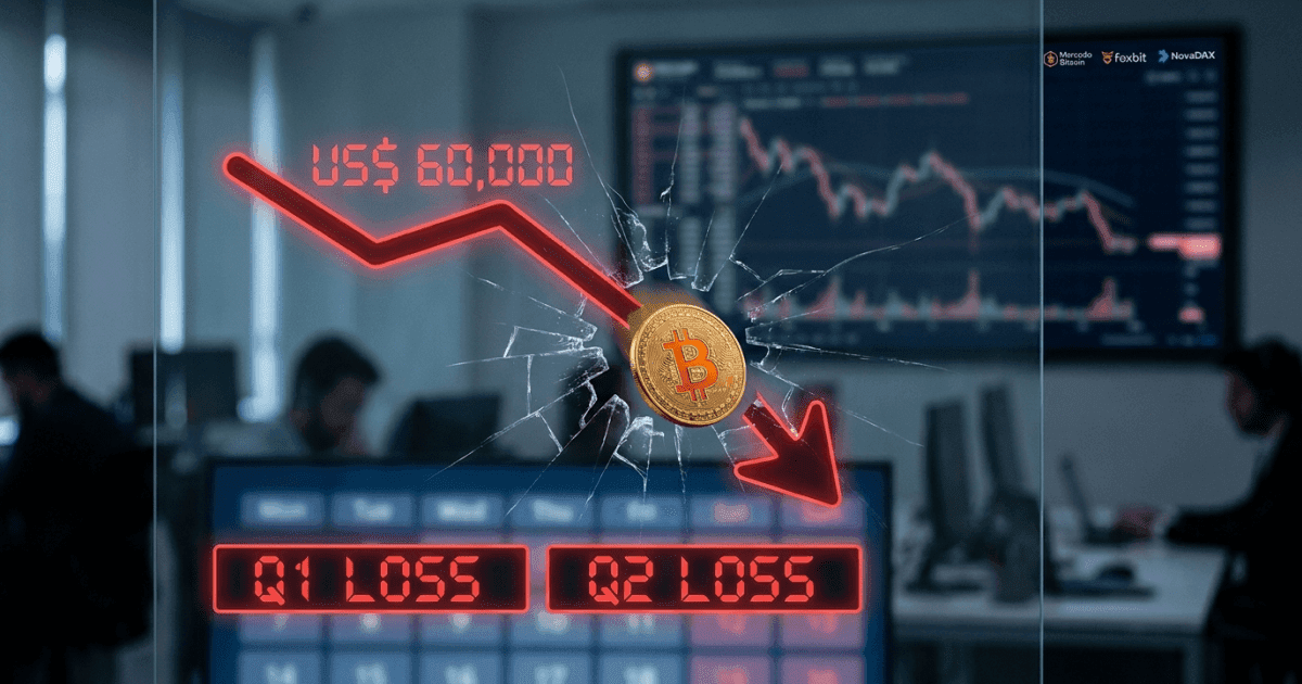 Ilustração editorial sobre bitcoin: Bitcoin Abaixo de US$ 60K: Raras Duas Perdas Trimestrais