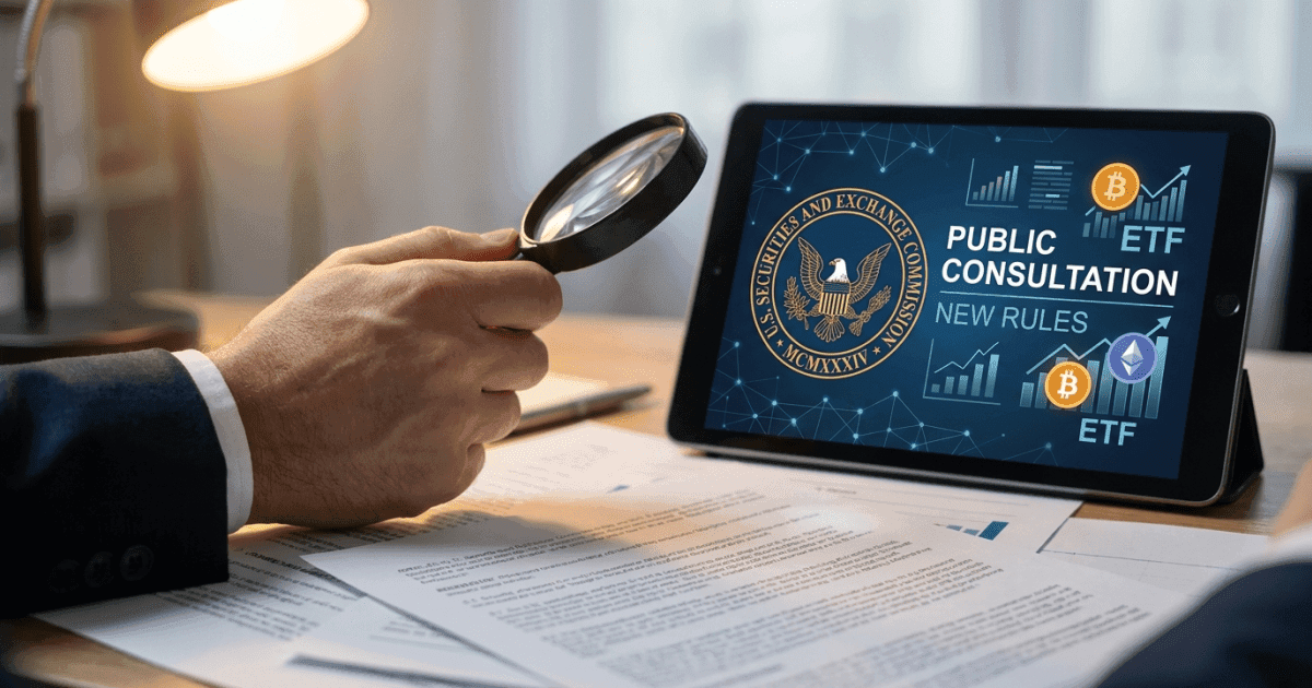 Ilustração editorial sobre regulação: SEC Aprofunda Regulação de ETFs Cripto Inovadores nos EUA