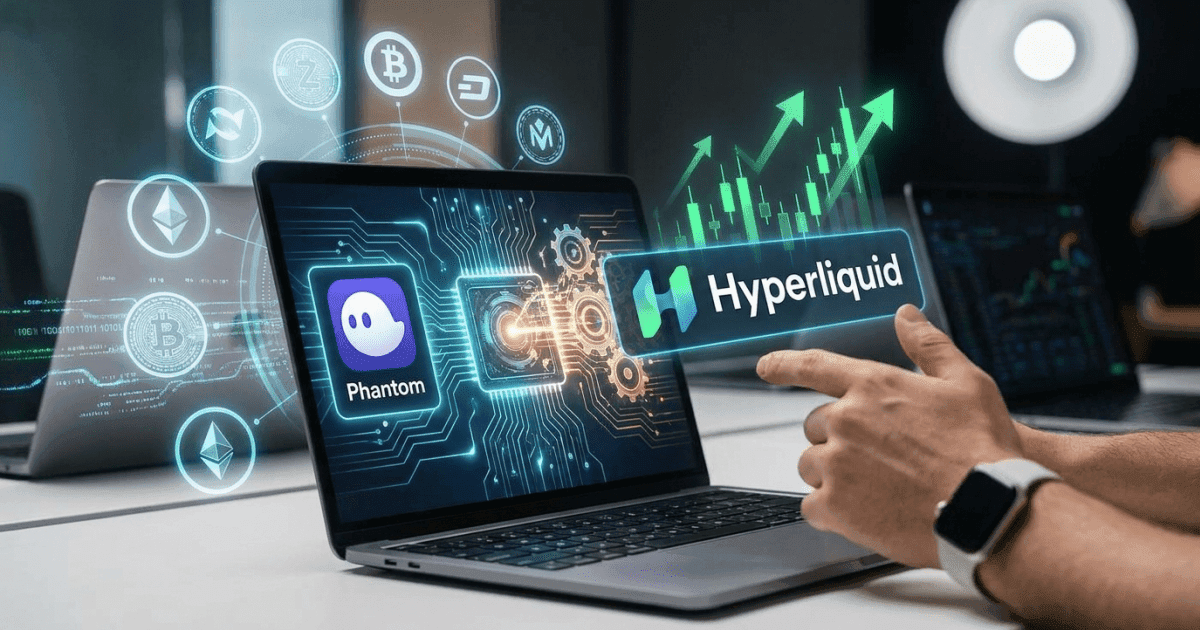 Ilustração editorial sobre altcoins: Altcoin Phantom Impulsiona Futuros Perpétuos com Reforço Hyperliquid