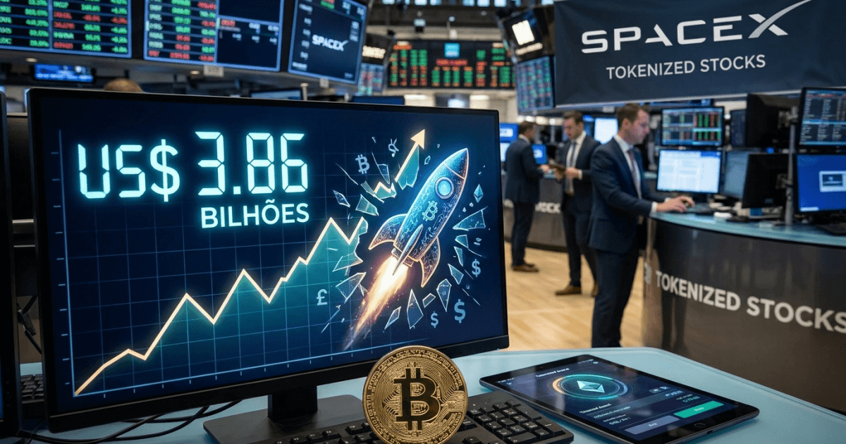 Ilustração editorial sobre altcoins: Altcoins: Ações Tokenizadas SpaceX Impulsionam Volume Recorde US$3,86B