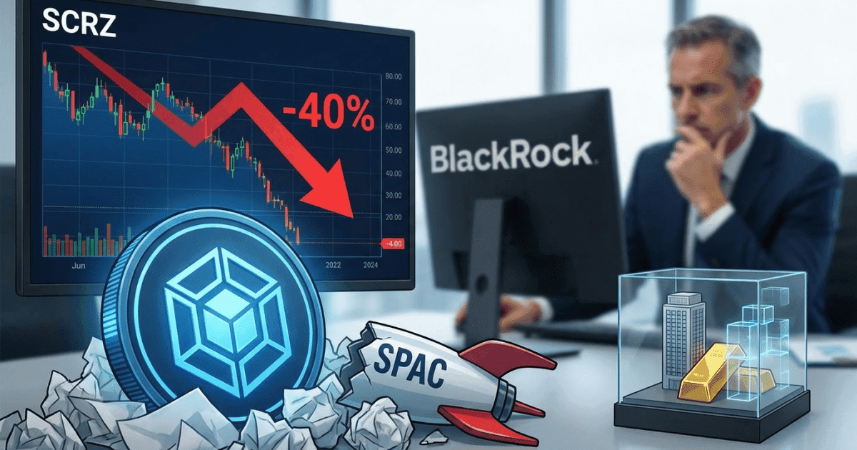 Ilustração editorial sobre regulação: Securitize (BlackRock) Cai 40% com Regulação em Foco Após SPAC