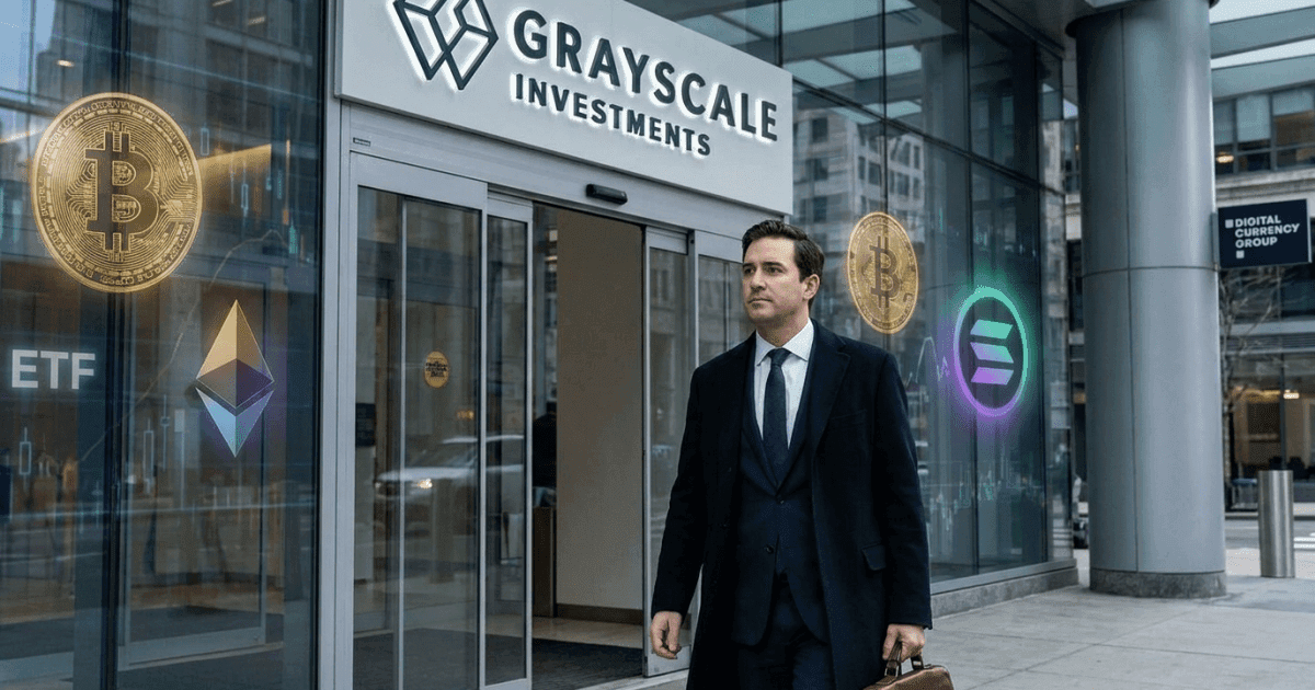 Ilustração editorial sobre altcoins: Grayscale Anuncia Saída de CFO; Futuro de Altcoin e Bitcoin ETFs