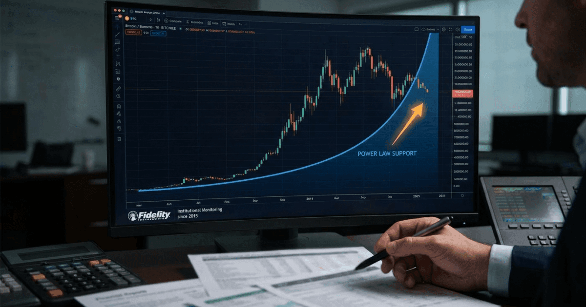 Ilustração editorial sobre bitcoin: Bitcoin se aproxima de suporte histórico, destaca Fidelity.