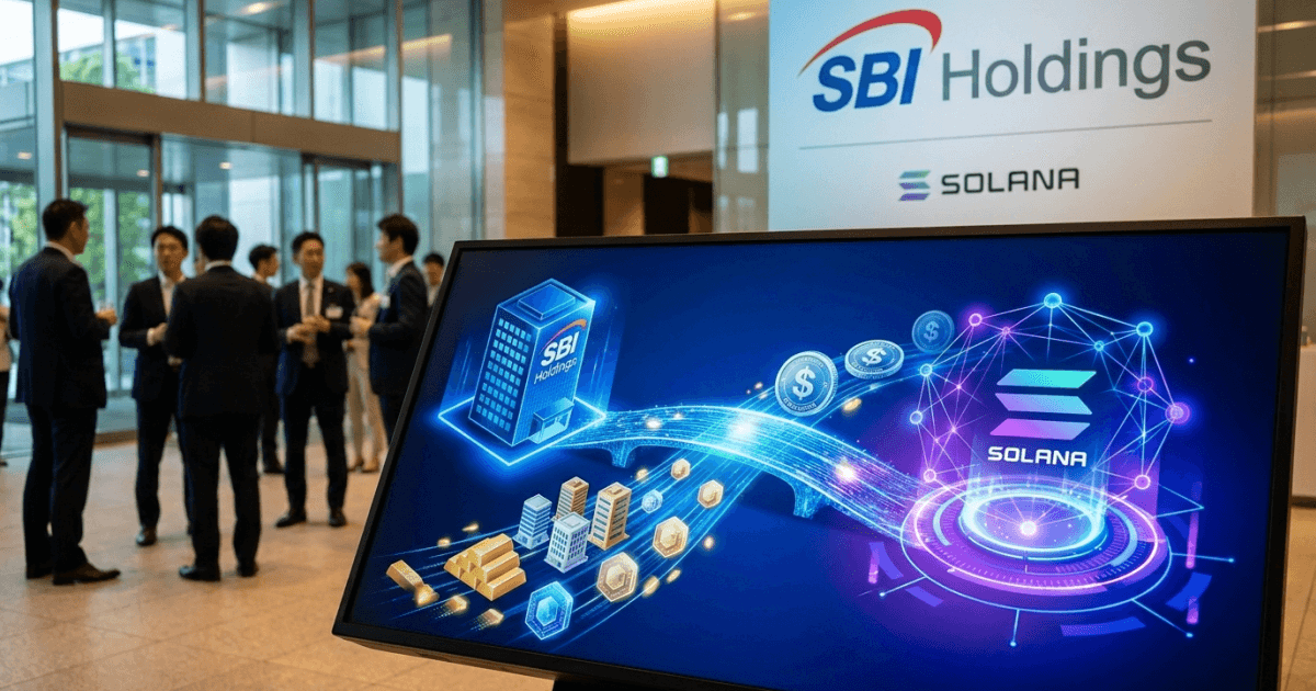 Ilustração editorial sobre altcoins: Altcoin Solana: SBI Holdings Aposta em Tokenização e Stablecoins