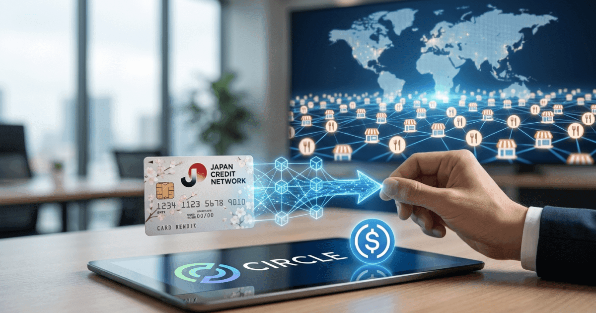 Ilustração editorial sobre defi: DeFi: Japonesa Adota Stablecoins Circle para 40M Comerciantes