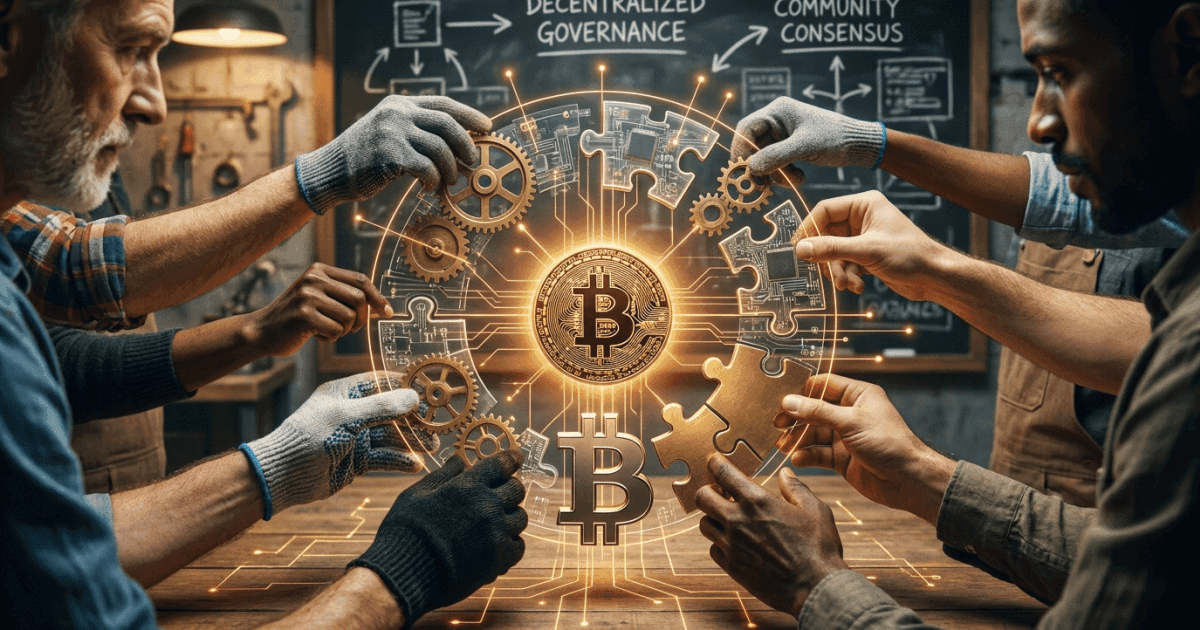 Ilustração editorial sobre bitcoin: Bitcoin: Entenda os Debates Essenciais da Governança