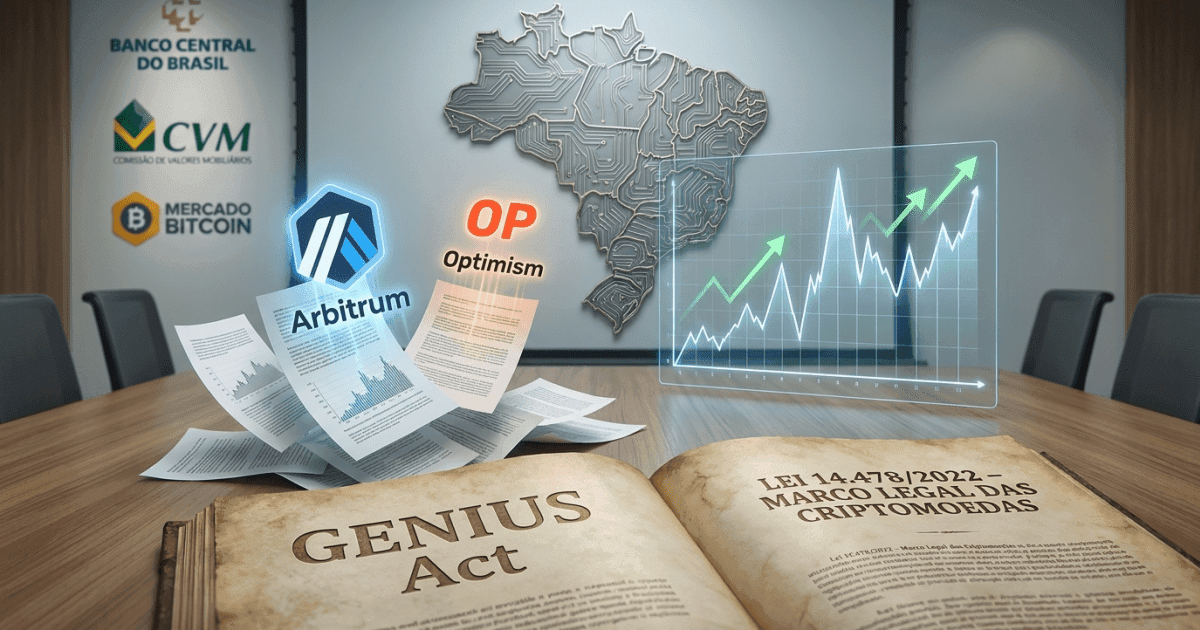 Ilustração editorial sobre altcoins: Altcoin Revela Impacto do GENIUS Act: Um Ano de Transformações
