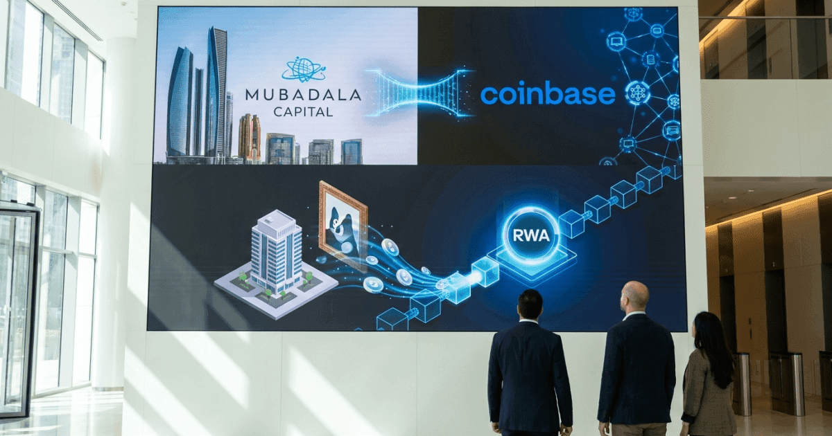 Ilustração editorial sobre altcoins: Mubadala e Coinbase impulsionam altcoins via tokenização