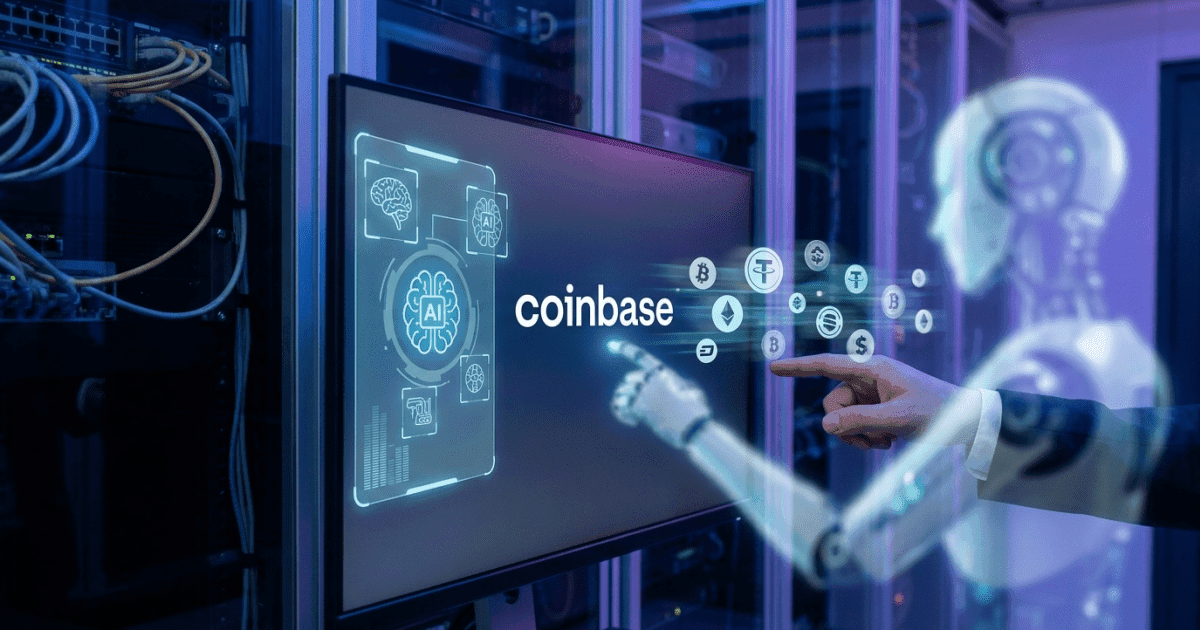 Ilustração editorial sobre altcoins: Coinbase Abre Portas para Pagamentos Altcoin por Agentes IA