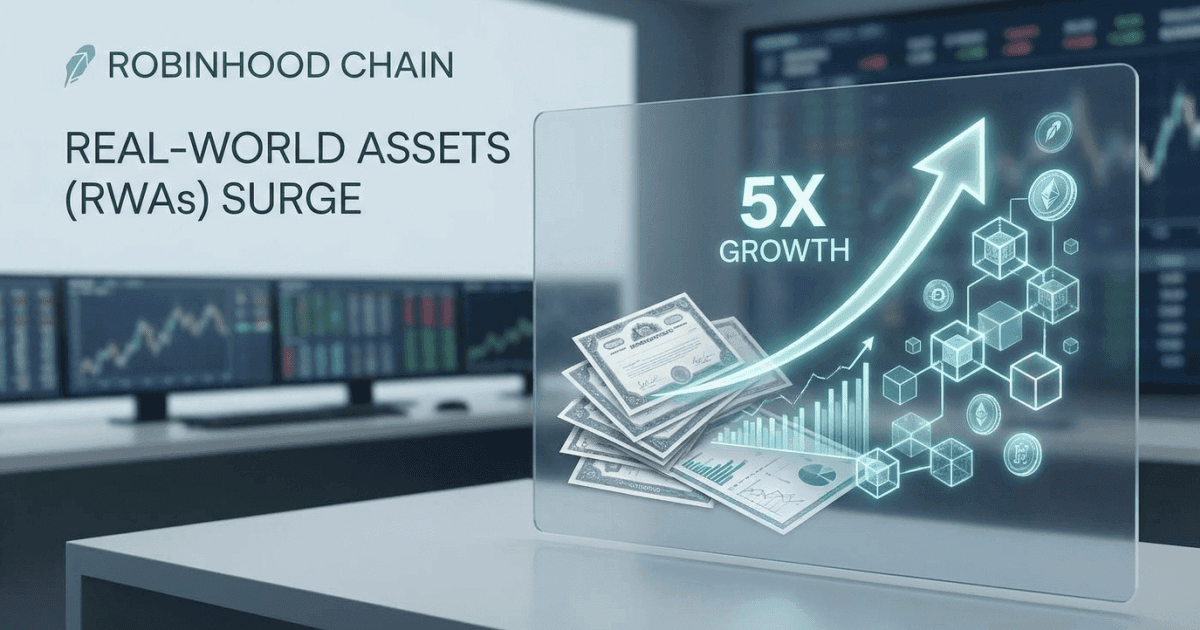 Ilustração editorial sobre altcoins: Altcoin e RWAs: Robinhood Chain Multiplica Ativos por Cinco