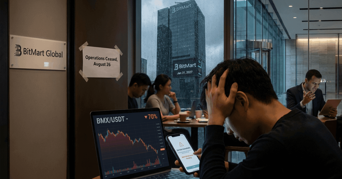 Ilustração editorial sobre altcoins: BitMart Encerra Operações: O Que a Saída da Exchange Significa para o Mercado Cripto