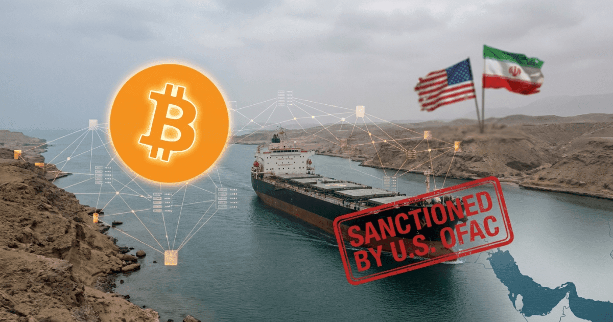 Ilustração editorial sobre altcoins: EUA Sancionam Uso de Bitcoin pelo Irã em Esquema de Seguros no Estreito de Ormuz