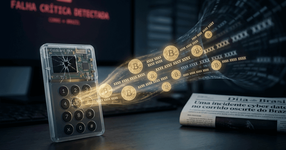 Ilustração editorial sobre altcoins: Falha Crítica em Carteiras Coldcard Expõe Seeds de Bitcoin e Gera Perdas de US$ 70 Milhões