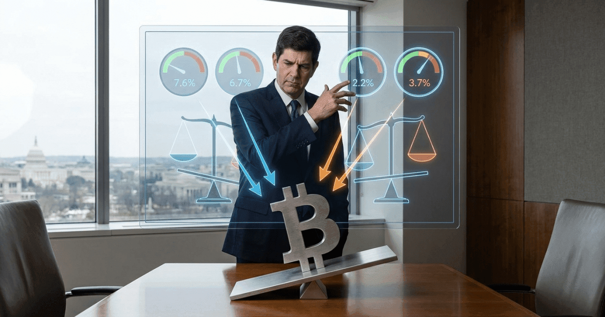 Ilustração editorial sobre bitcoin: Bitcoin e Fed: Como a Métrica de Inflação de 2,2% Pode Mudar o Jogo